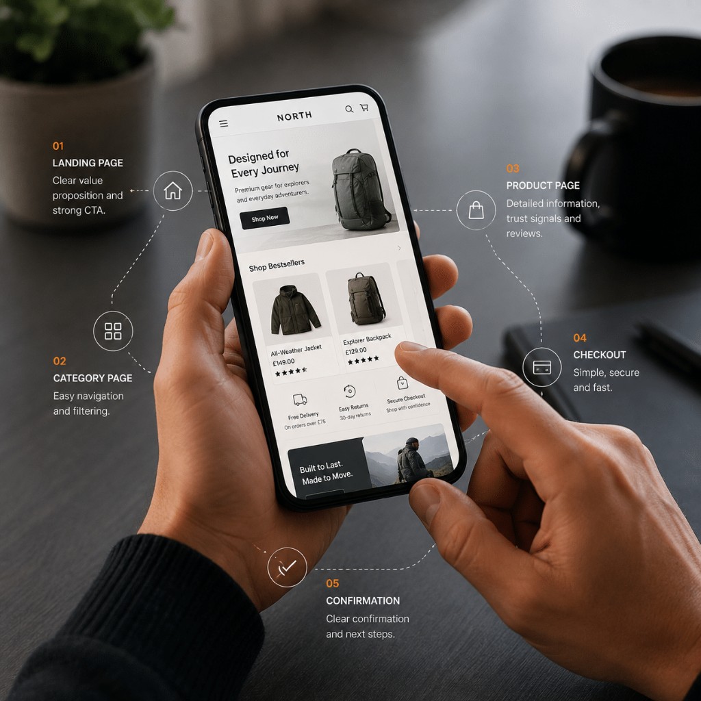 Old and new mobile website designs compared on two phones